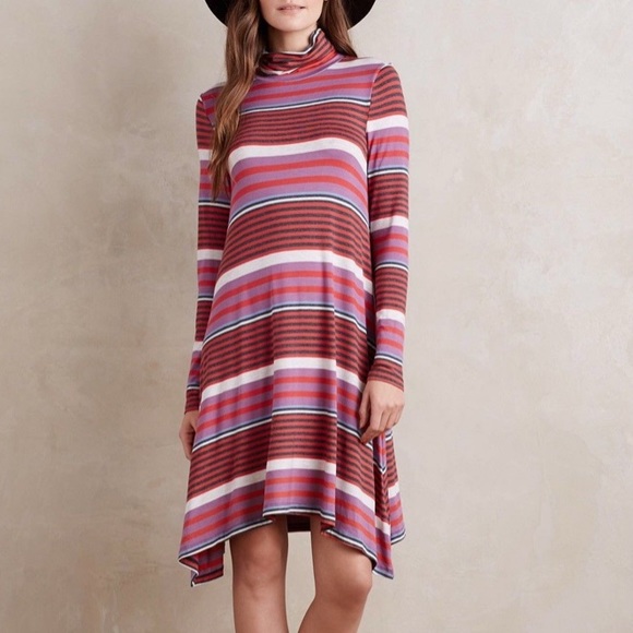Anthropologie Dresses & Skirts - Anthro Maeve Striped Turtleneck Swing Dress
